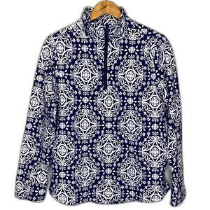 Vera Bradley Womens French Terry‎ Quarter Zip Pullover Steel Blue Medallion